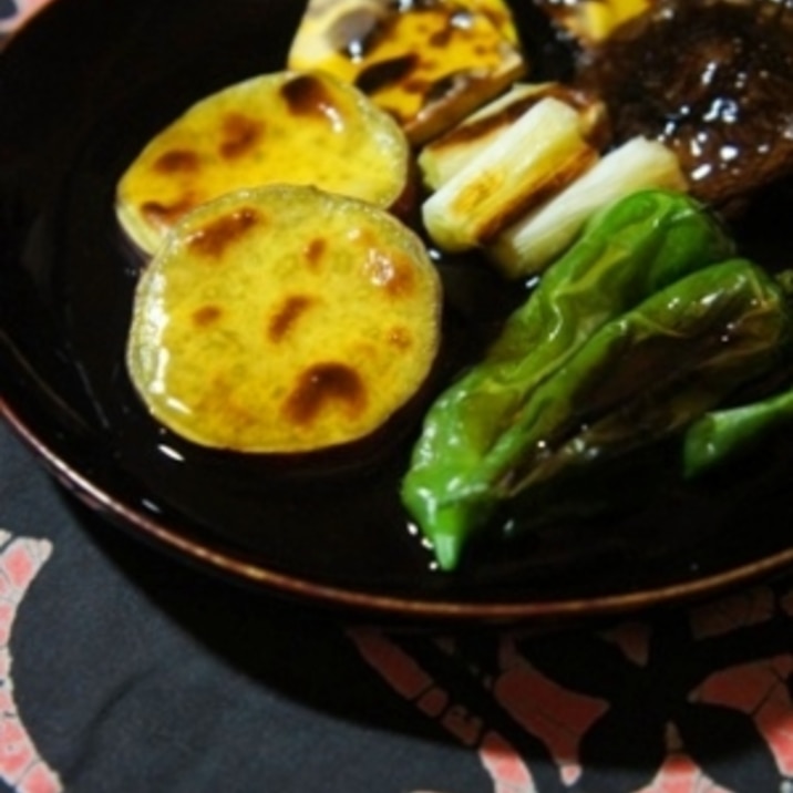 フライパンで簡単ノンオイル、焼き秋野菜の牡蠣油餡
